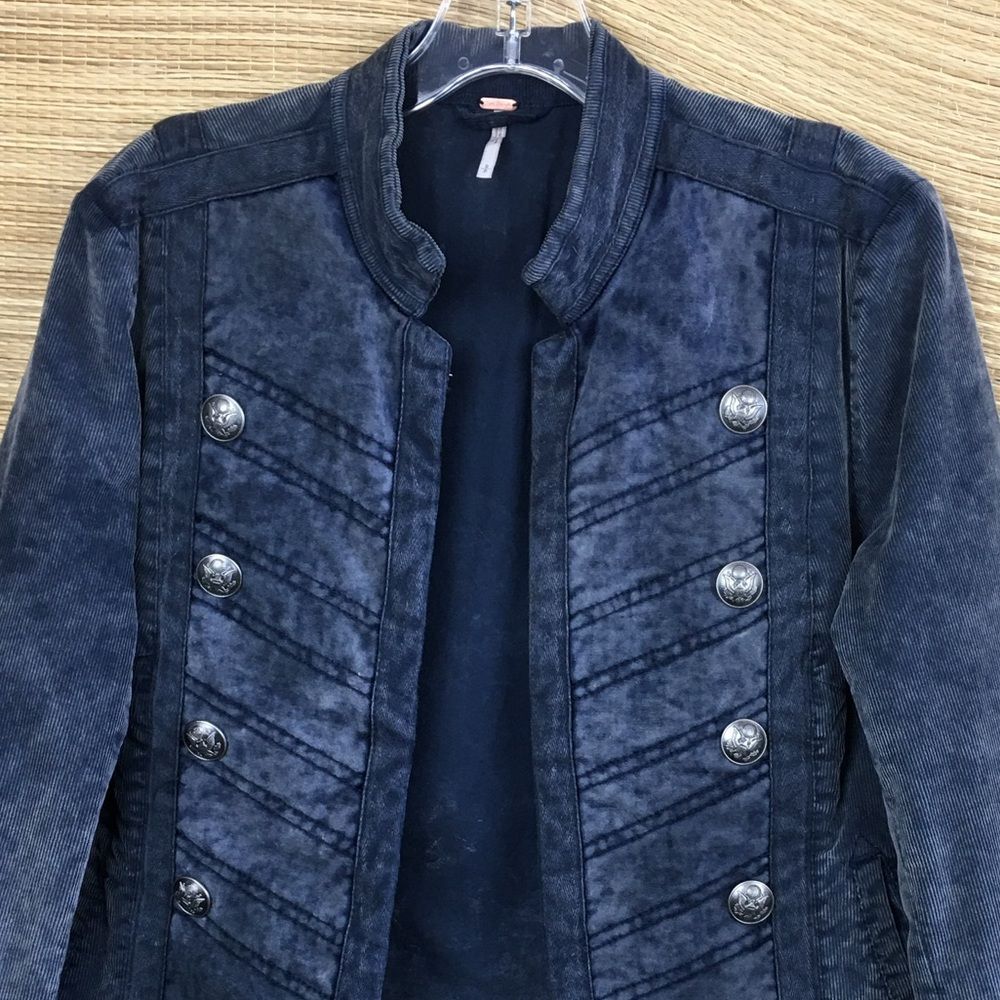 Free People Washed Cord Velvet Band  Military Jacket In Washed Blue Size S - Picture 5 of 14